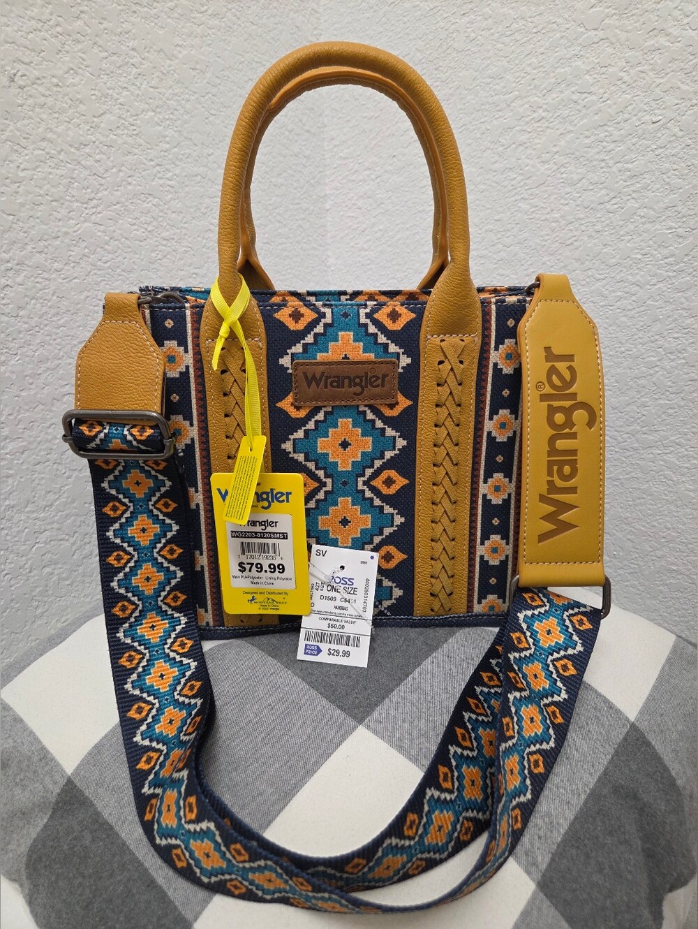 Wrangler Mustard & Blue Patterned Tote Bag - Picture 10 of 11
